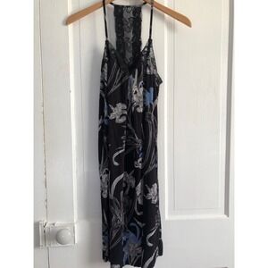 Soma XS Floral Lace back Nightgown Black Blue Botanical coquete whimsigoth light